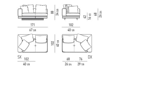المان کنج با یک دسته 171×102 سانتیمتر - ماژول نشیمن 68 سانتیمتر